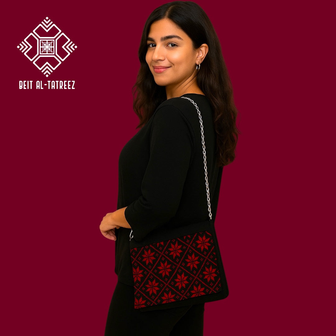 Handmade Ruby Red Traditional Tatreez Crossbody & Handbag