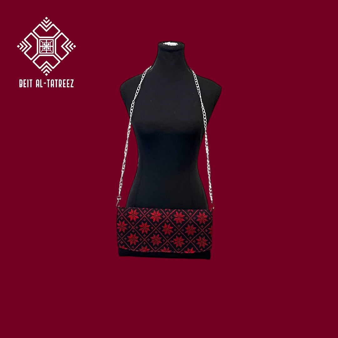 Handmade Red Roses Traditional Tatreez Crossbody & Handbag