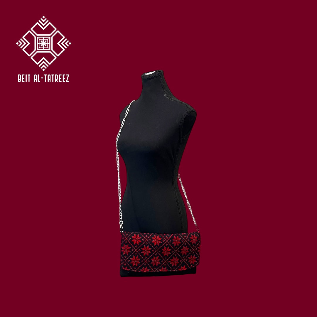 Handmade Red Roses Traditional Tatreez Crossbody & Handbag