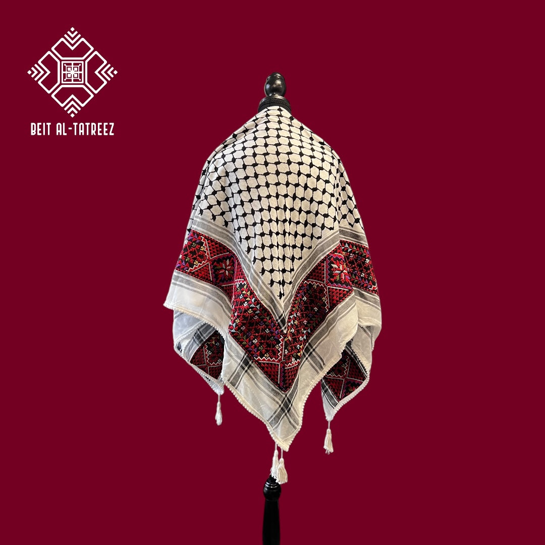 Tatreez Palestinian Keffiyeh - Embroidered Tatreez