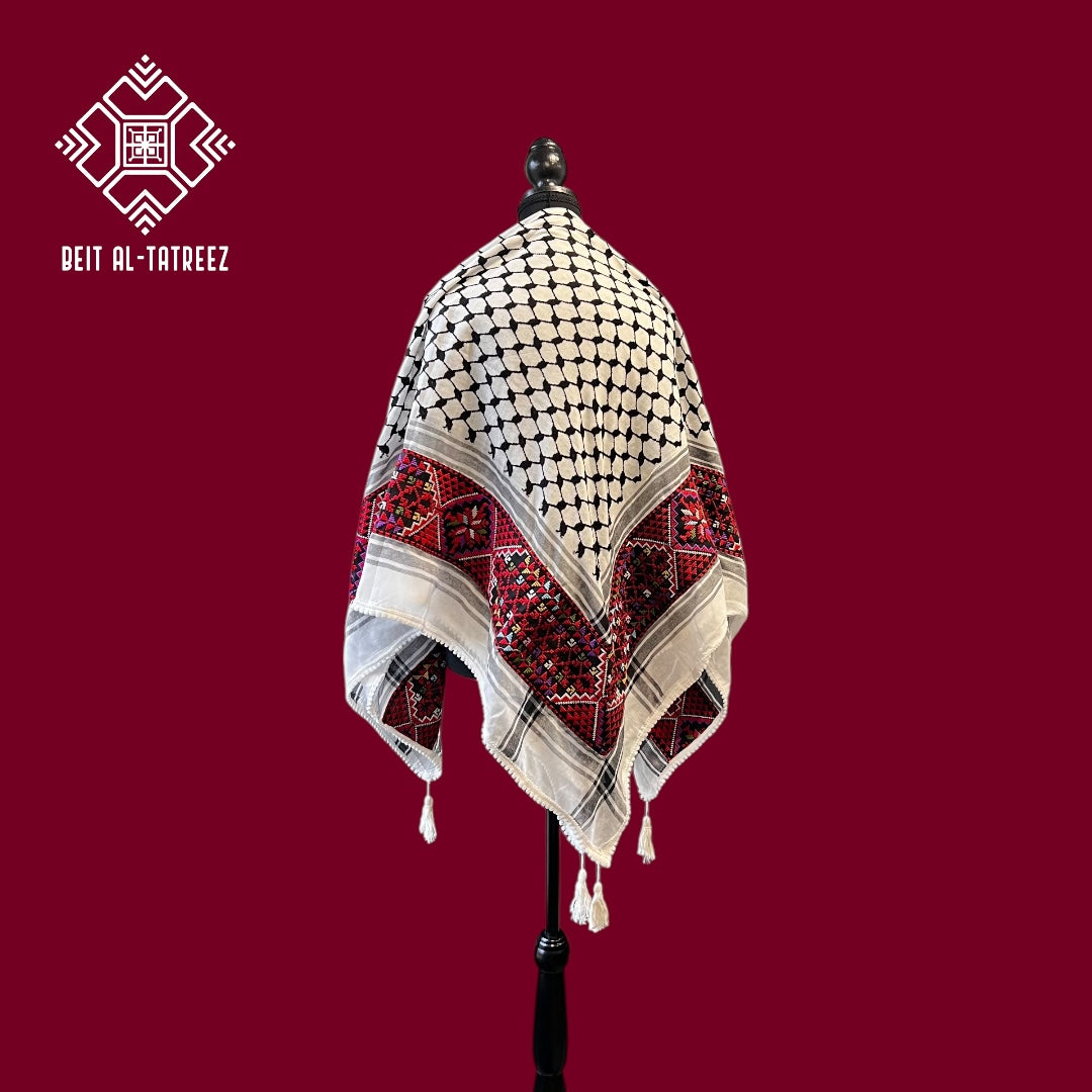 Tatreez Palestinian Keffiyeh - Embroidered Tatreez