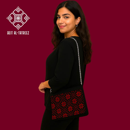Handmade Ruby Red Traditional Tatreez Crossbody & Handbag