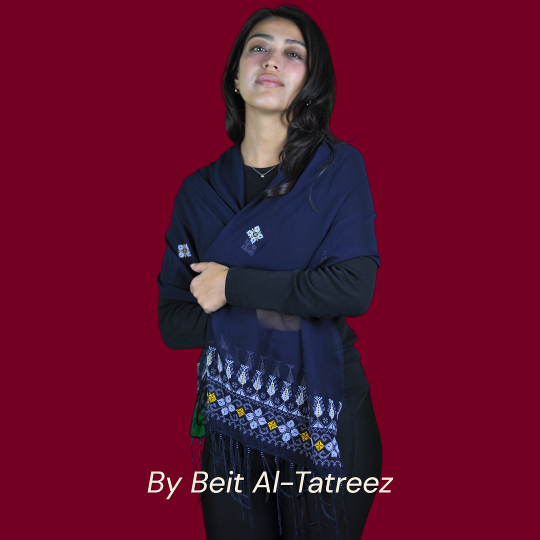 Dark Navy Tatreez Shawl