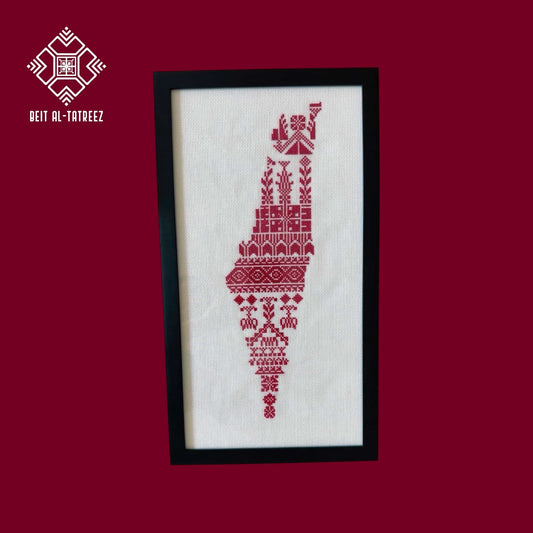 Tatreez Palestine Map – Deep Red