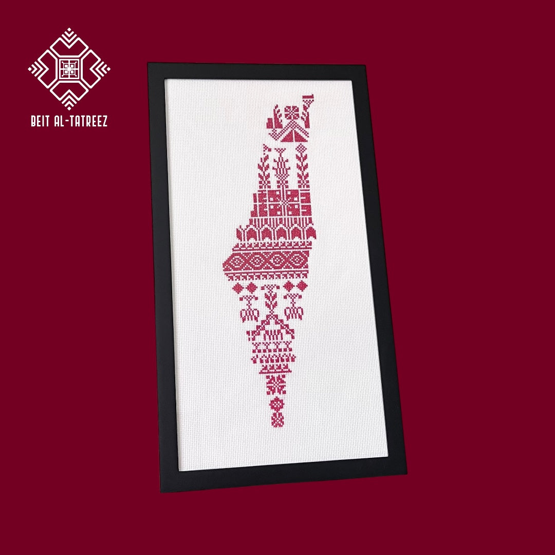 Tatreez Palestine Map – Deep Red