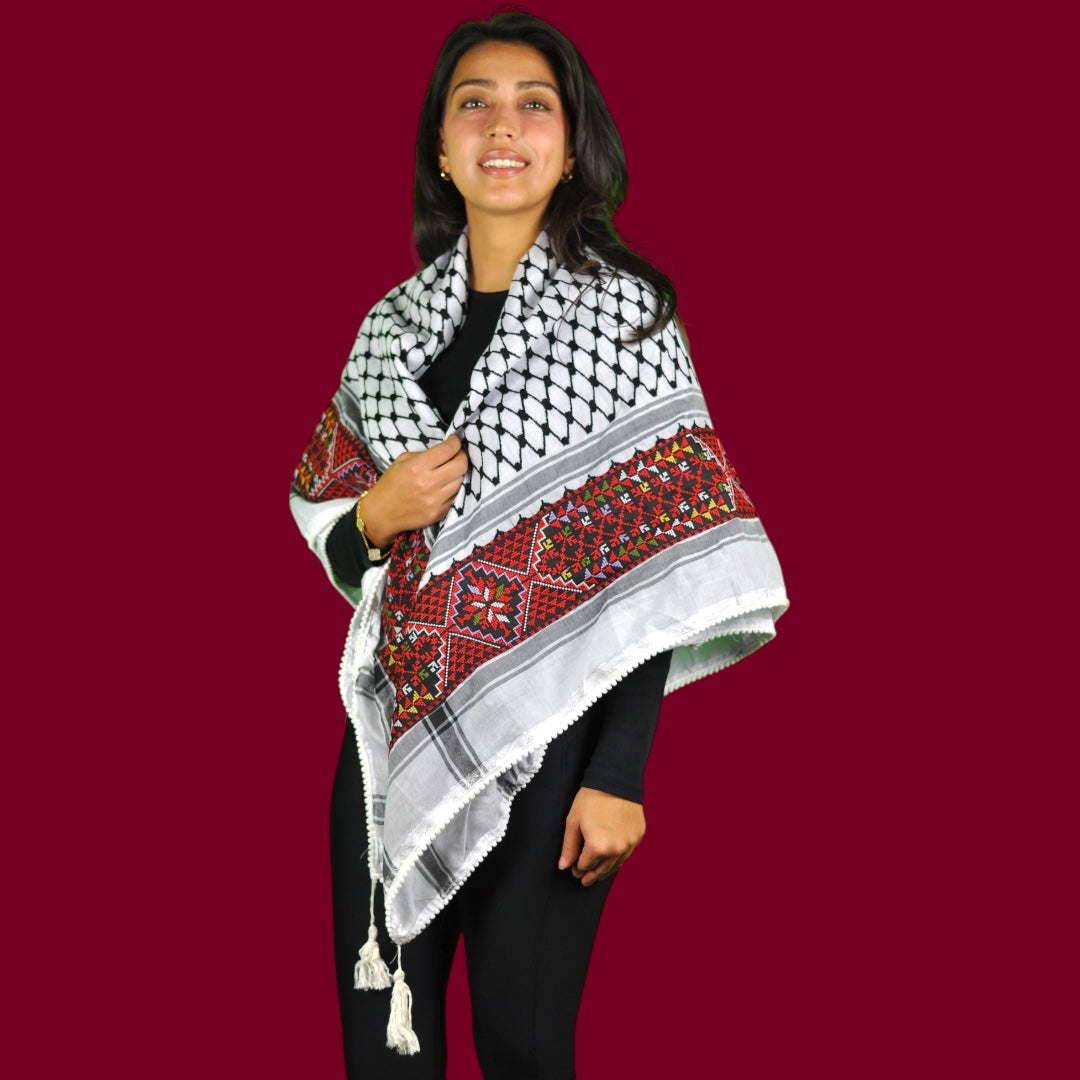 Tatreez Palestinian Keffiyeh - Embroidered Tatreez