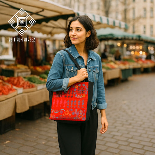 (Navy) Handmade Falahi Tatreez Shoulder Bag