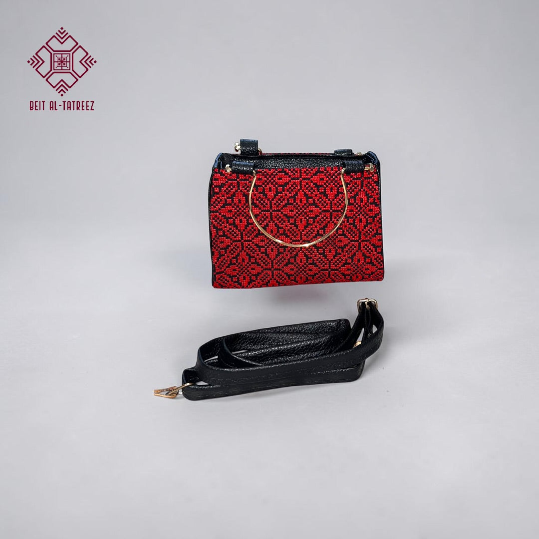 Small Tatreez Purse – Golden Handle with Optional Shoulder Strap