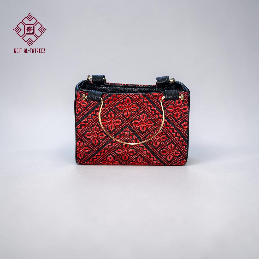 Small Tatreez Purse – Golden Handle with Optional Shoulder Strap