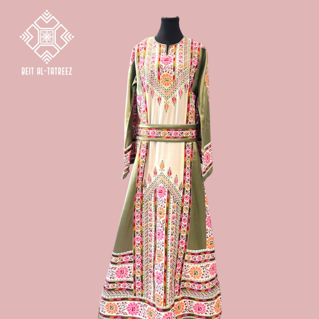 Zaytouna Palestinian Heritage Dress – Olive & Ivory