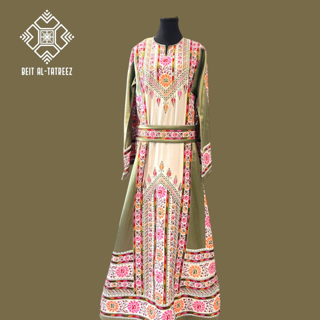 Zaytouna Palestinian Heritage Dress – Olive & Ivory