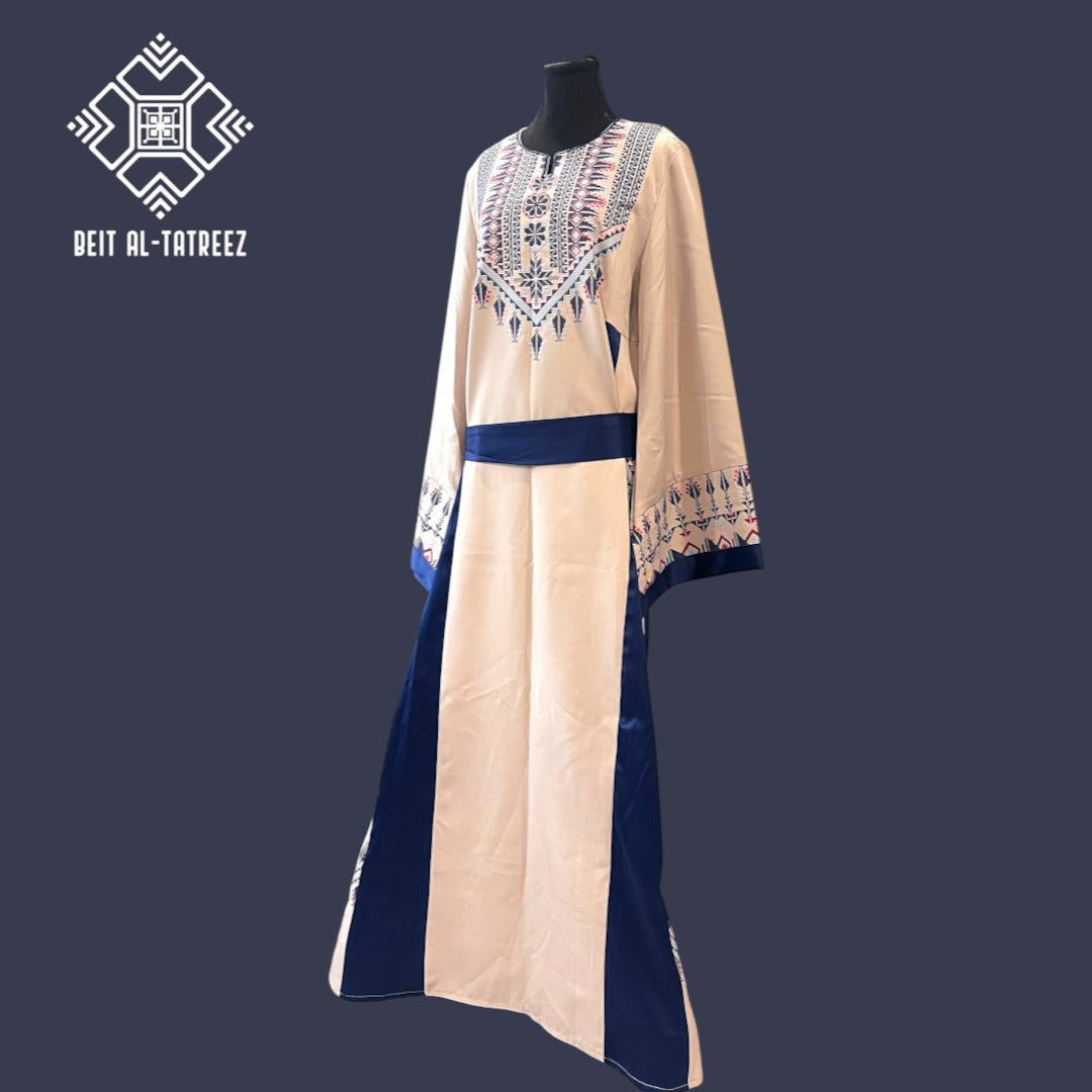 Layal Palestinian Heritage Dress – Cream & Navy
