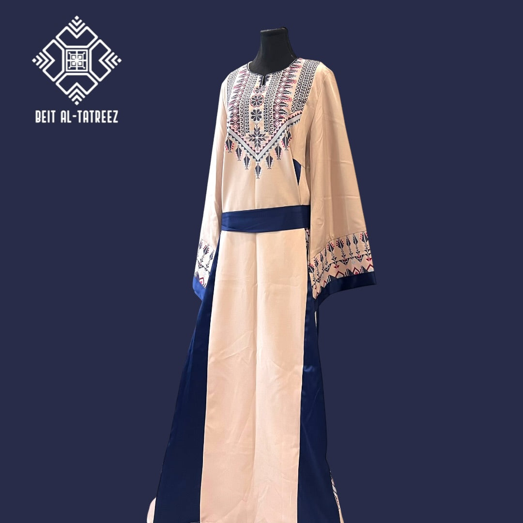 Layal Palestinian Heritage Dress – Cream & Navy