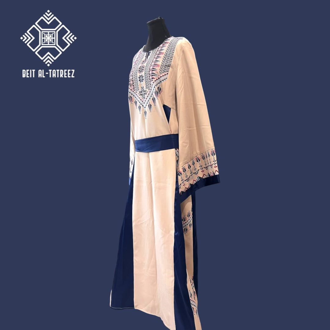 Layal Palestinian Heritage Dress – Cream & Navy