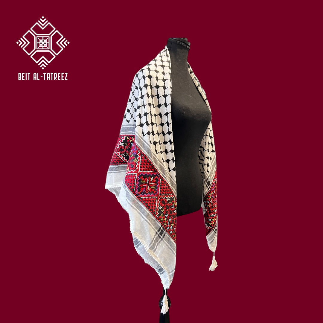 Tatreez Palestinian Keffiyeh - Embroidered Tatreez