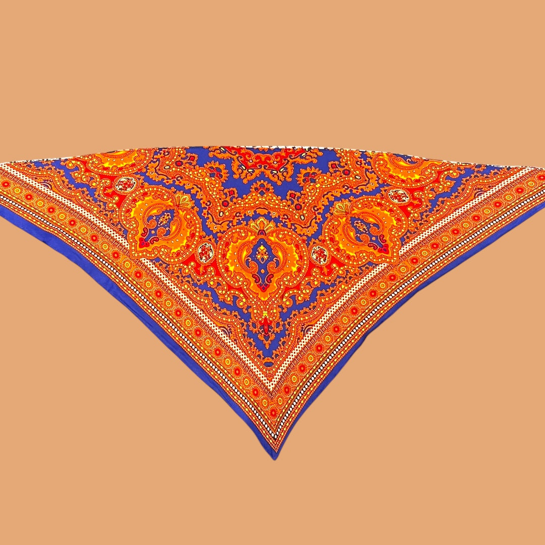 Palestinian Keffiyeh Bandana – Orange & Blue Paisley Triangle