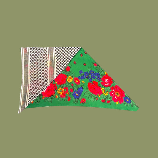 Palestinian Keffiyeh Bandana – Green Floral Triangle