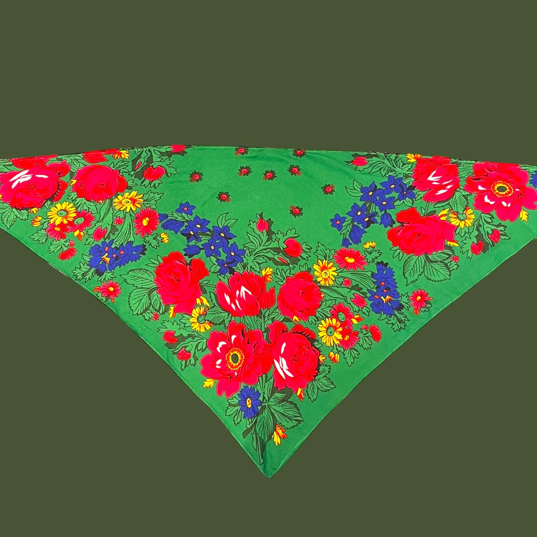 Palestinian Keffiyeh Bandana – Green Floral Triangle