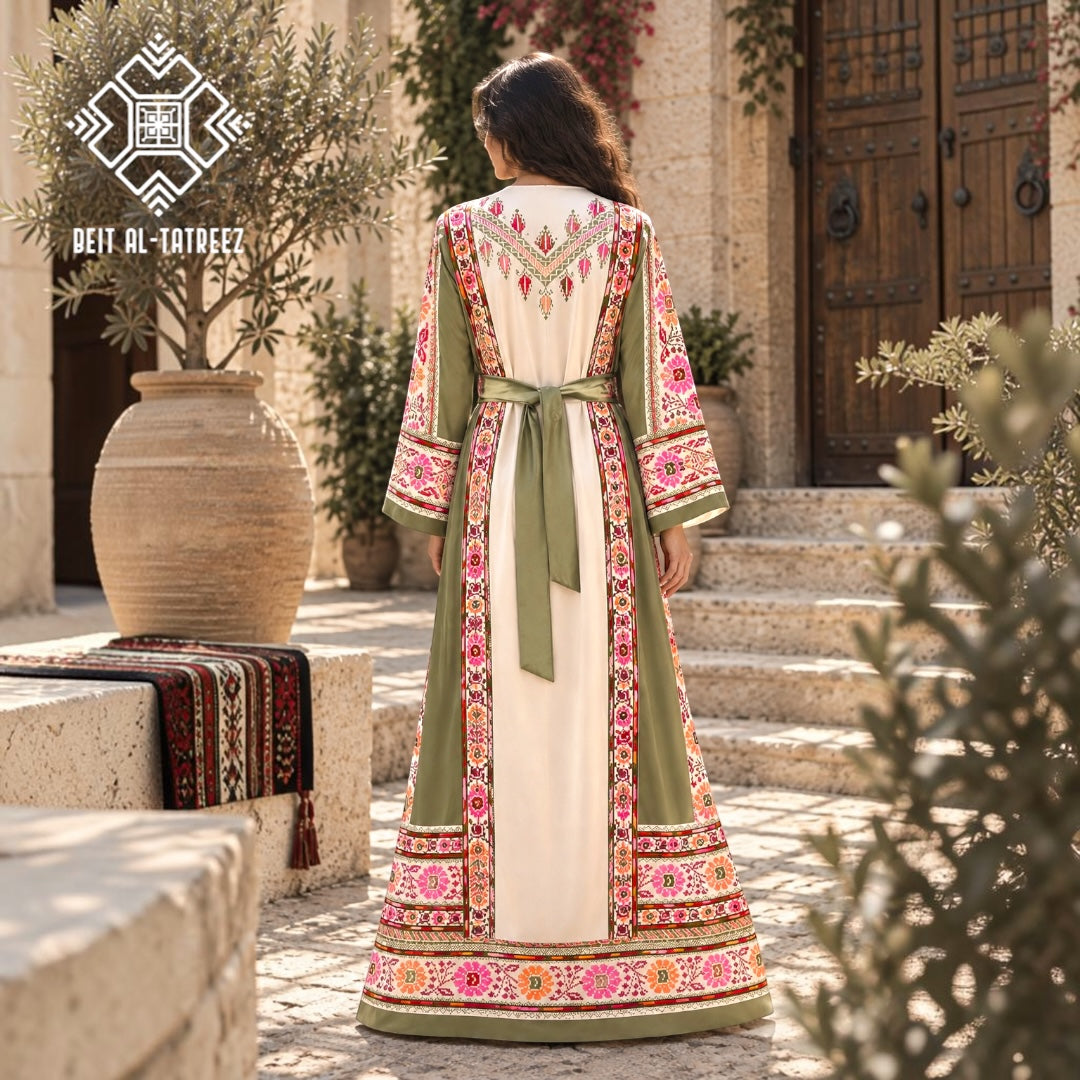Zaytouna Palestinian Heritage Dress – Olive & Ivory