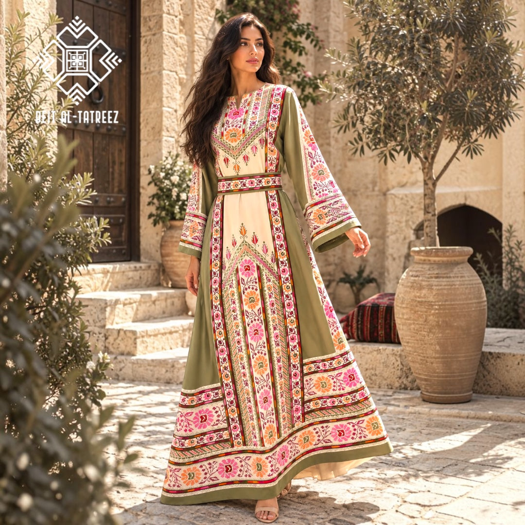 Zaytouna Palestinian Heritage Dress – Olive & Ivory
